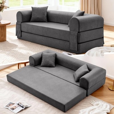 Queen Convertible Sofa Bed, No Assembly Modern Boneless Couch Sofa in Box, PU