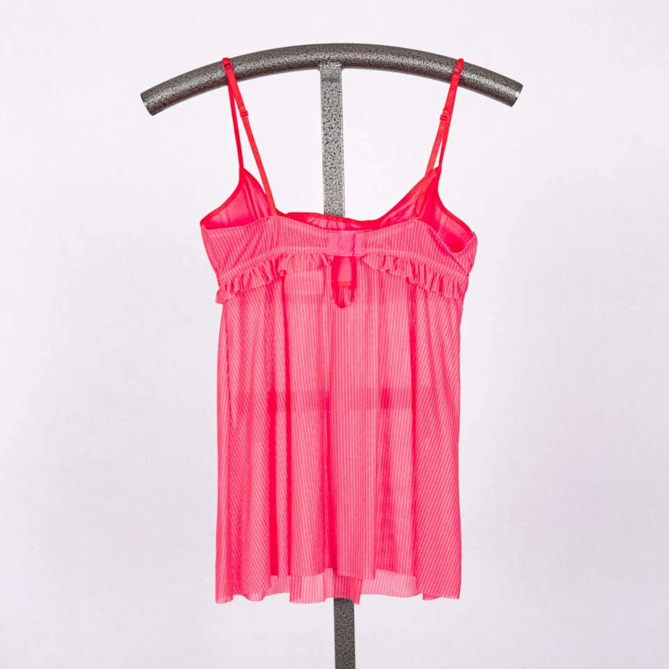 Vestido Camisón Victoria's Secret Pout Rosa Transparente Babydoll Talla PEQUEÑO Volantes Foto 3 de 4