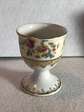 VTG. Porcelain Egg Cup with Floral Design Gold Trim / Japan