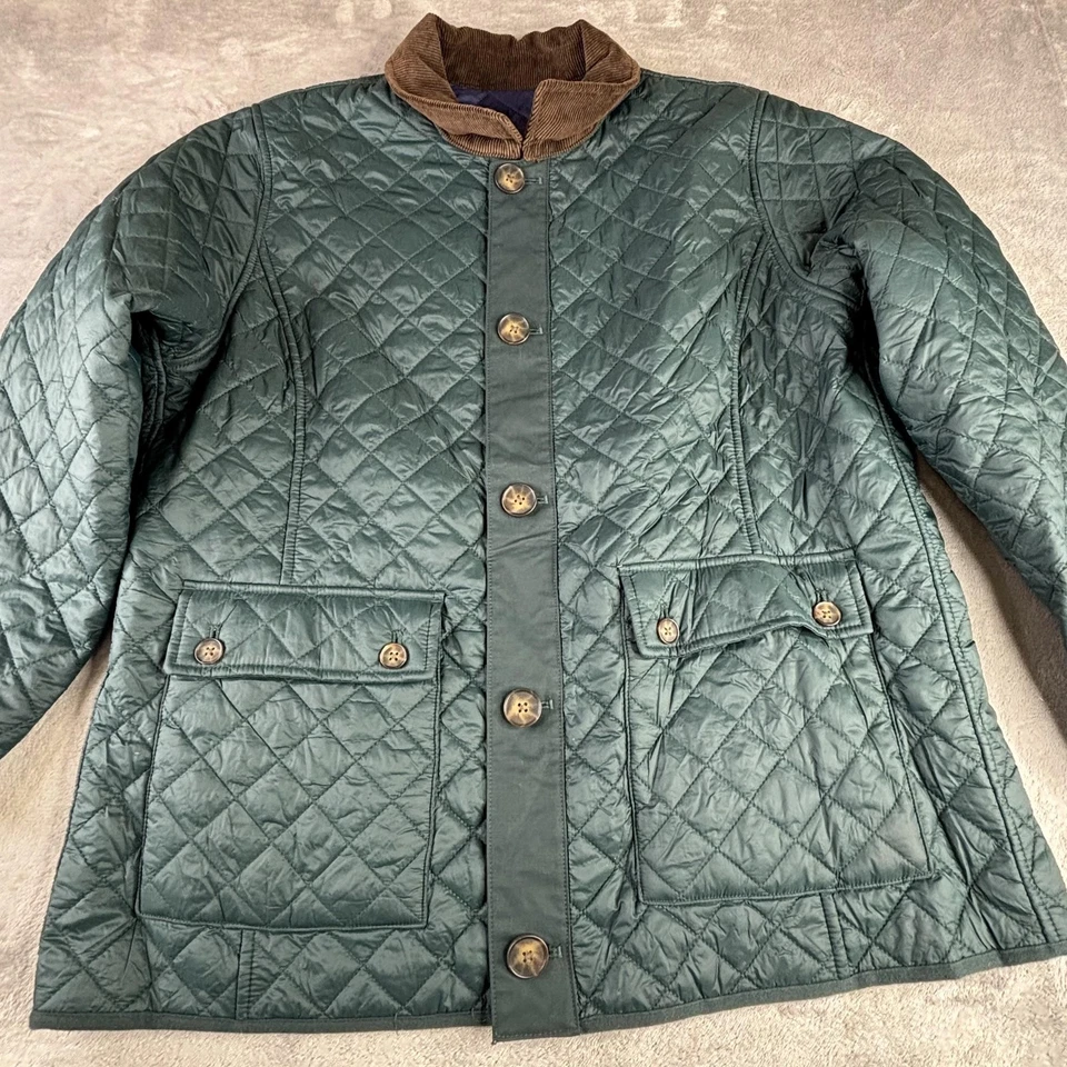 Lands End Chore Jacket Womens XL 18 Blue Green Reversible Quilted Barn Coat - Image 2 of 4