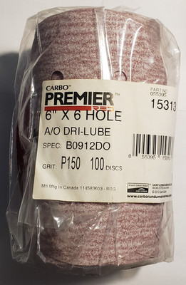 CARBO Premier RED - 6'' x 6 HOLE - A/O Dri-Lube - P150 Grit - 100 Discs - # 15313
