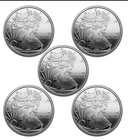 Five One Tenth of a Troy Ounce .999 Silver Walking Liberty Small Round Coins