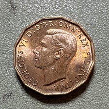 GREAT BRITAIN THREE PENCE 1944 BRASS COIN Gem BU RD Brilliant Uncirculated