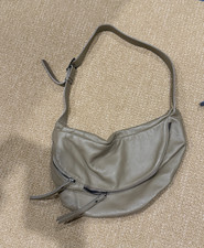 Women s Gray Pebbled Crescent Shoulder Bag, Zip Closure, Silver Hardware