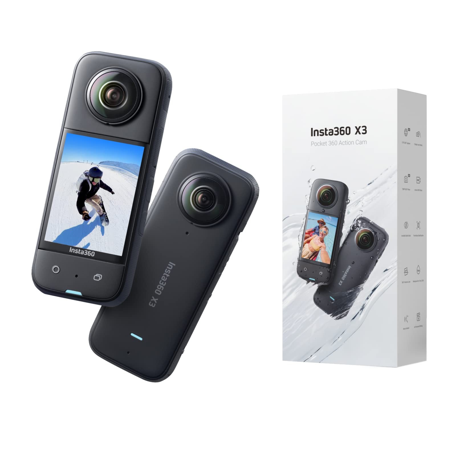 X3 Waterproof 360 Action Camera, 1/2" 48MP Sensor, 5.7K 360 Active HDR Video ...