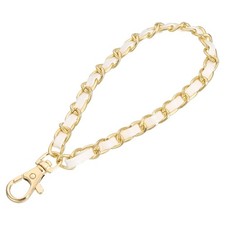 Leather Wristlet Strap 7" Hand Wrist Lanyard Bag Key Chain Gold White