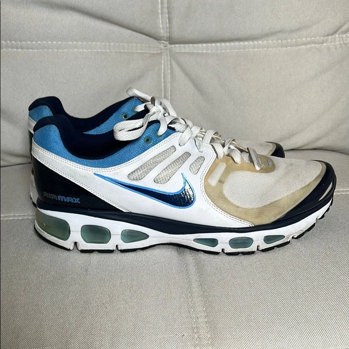 Nike Mens Air Max Tailwind 396036-101 White/Blue Mesh 2009 Running Shoes Sz 8.5 Nike Air Max TW Tailwind White Yellow Blue Running Shoes  main image 2