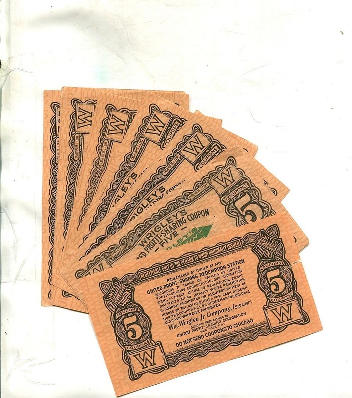1930'S WRIGLEY SPEARMINT GUM PROFIT SHARING COUPON CERTIFICATE LOT OF 10 9759T