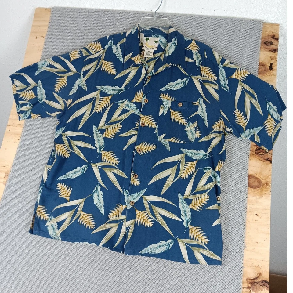Рубашка гавайская шелковая Banana мужская размер XL синяя тропическая кабана воротник-петля - Изображение 2 из 4