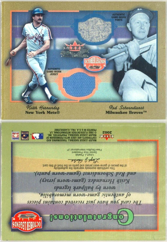 ❗ Pop1 PSAMINT Keith Hernandez Red Schoendiest DUAL-USED 2002 Fleer Fall Classic - Image 3 of 4