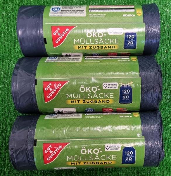 (0,38€/StüCk) 3X Gut& GüNstig 20 ÖKo MüLlsäCke Mit Zugband 120 Liter! Versand 0€-image