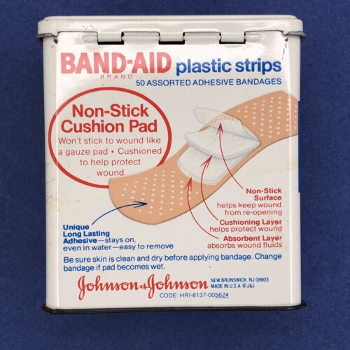 Vintage Band-Aid Metal Tin EMPTY Box Plastic Strips Hinged Lid USA Non Stick - Picture 3 of 8