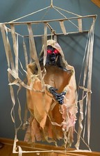 Gemmy Halloween Hanging Caged Grim Reaper Light Sound Motion Activated Prop