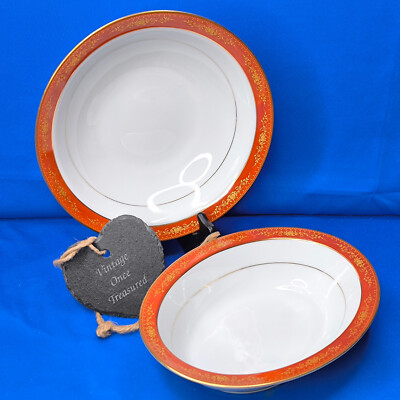 2 Noritake Goldhill 6613 Servierschalen oval rund rot gold Vintage Japan