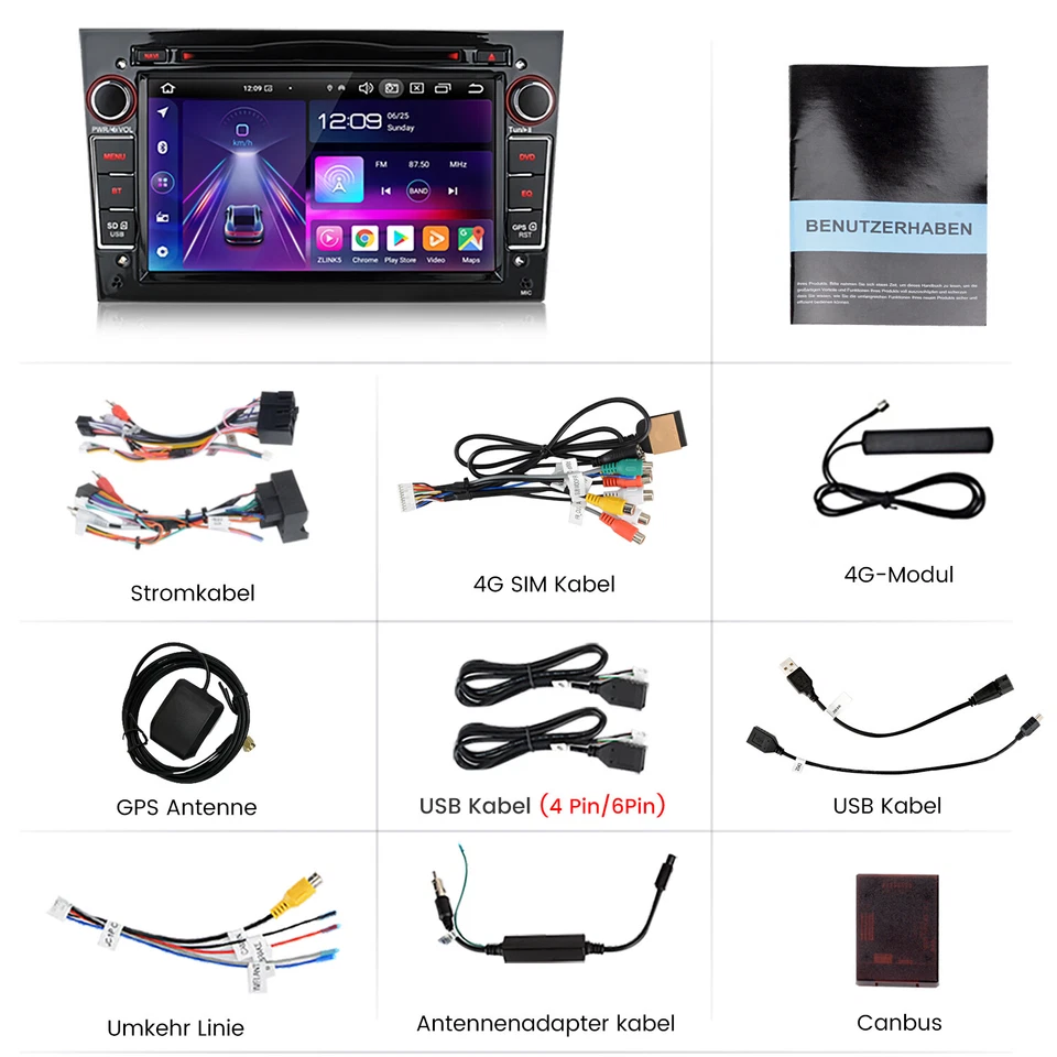 CD DVD 4+64G DAB+Für Opel Astra H Corsa C D Vectra Autoradio Android 13 Carplay - Bild 3 von 4