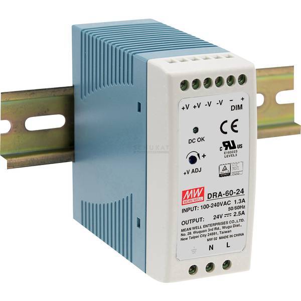 Mean well dra 60-24 alimentatore per guida din 24 v/dc 2.5 a 60 w 1 x