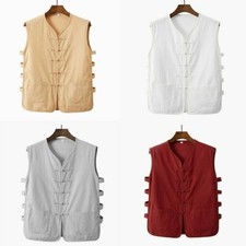 Herren Baumwolle Leinen Weste Weste Ärmelloses Tanktop Chinesisch Taichi Kungfu