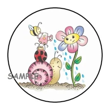 30 CUTE SNAIL LADYBUG BUMBLE BEE ENVELOPE SEALS LABELS STICKERS 1.5" ROUND 