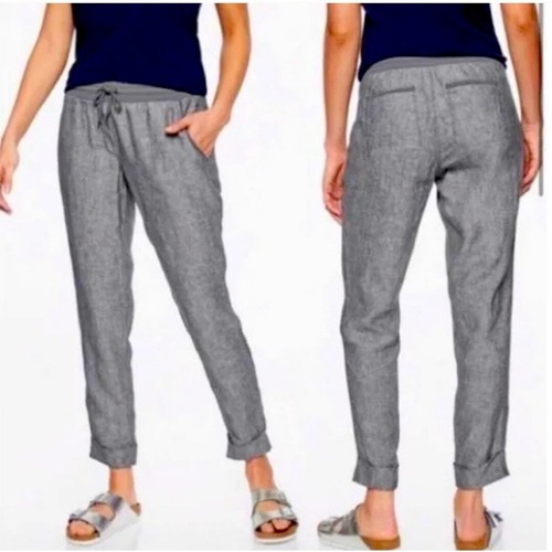 Athleta Gray Bali 100% Linen Cuffed Ankle Pants Size 10