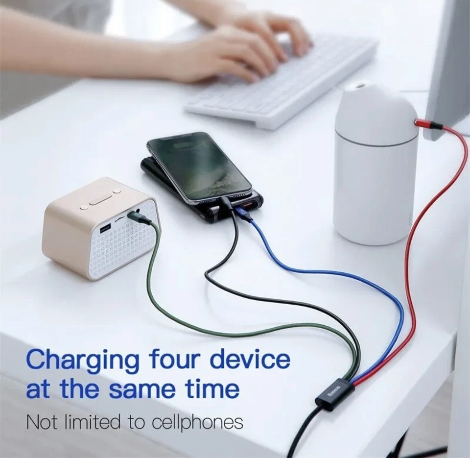 Baseus 4 in 1 New USB Charging Cable Fast Charger Cord For iPhone/Type C/Micro. - Image 2 of 3