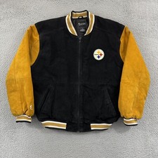 Vintage Pittsburgh Steelers Jacket Men Medium Suede Leather NFL Football 90s Zip