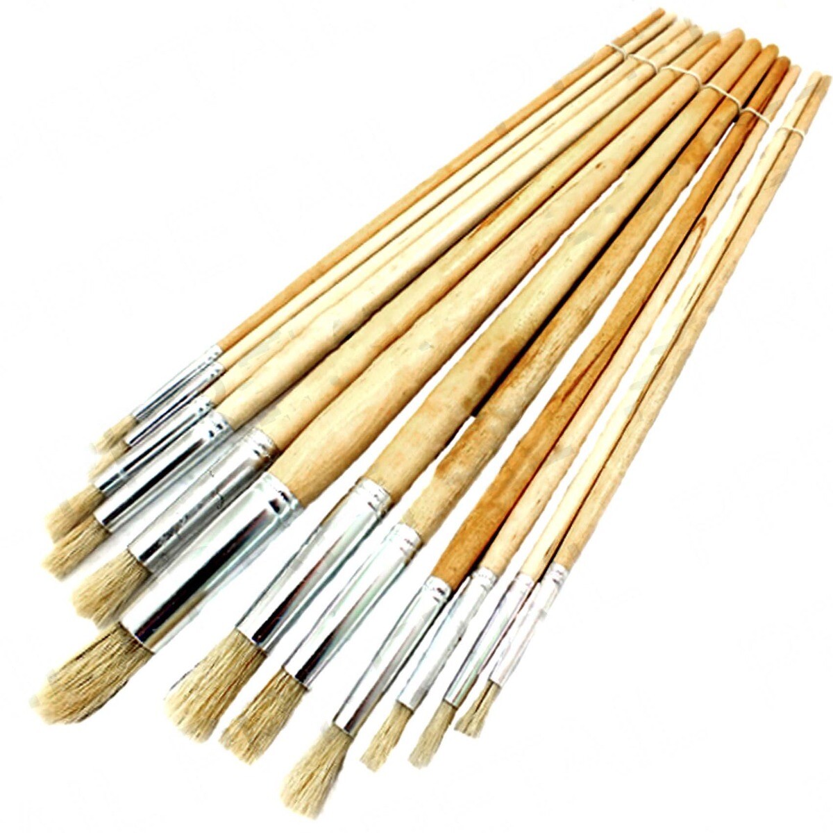 12PC LONG HANDLE WOODEN ROUND HEAD ARTIST PAINT BRUSH SETS Art Craft Brushes NEW 5057502808165