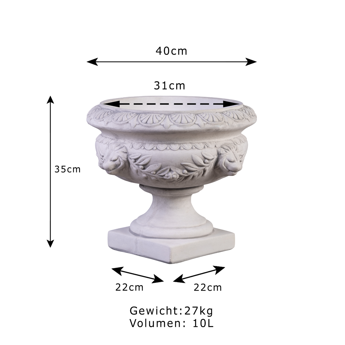 Grande Fioriera In Stile Barocco – Ghisa Resistente Al Gelo, Altezza 54 Cm, Peso 59 Kg, Vaso Ornamentale Da Esterno