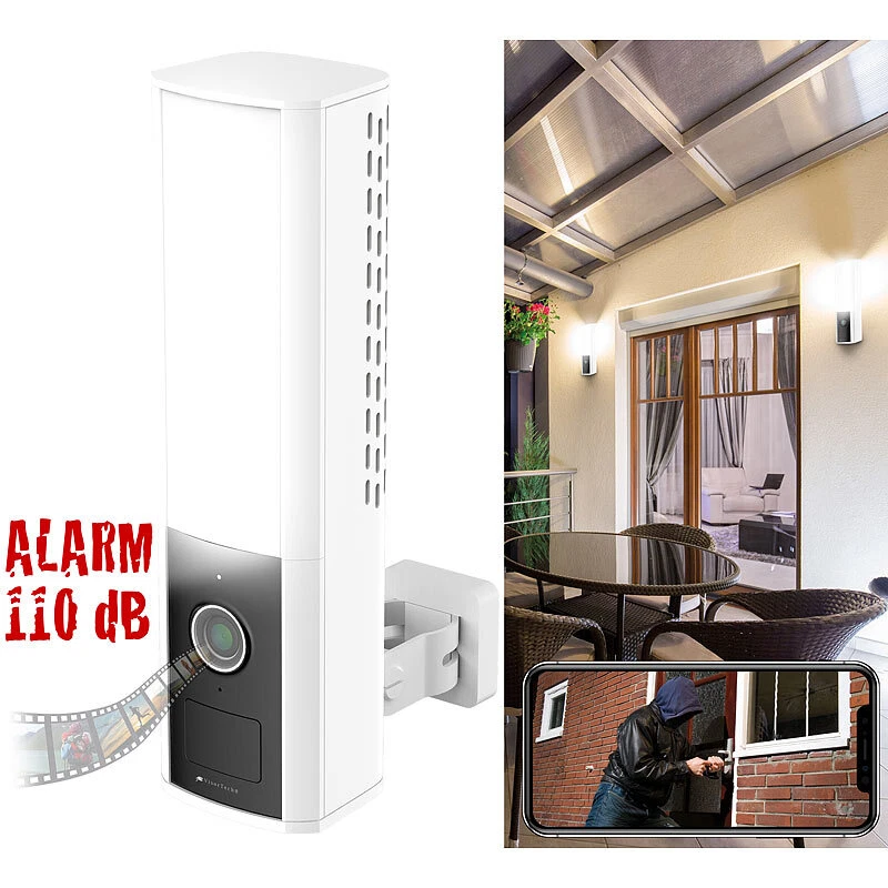 VisorTech 2er-Set LED-Außenwandleuchte & WLAN-2K-Kamera, PIR, Nachtsicht, Sirene - Bild 3 von 4