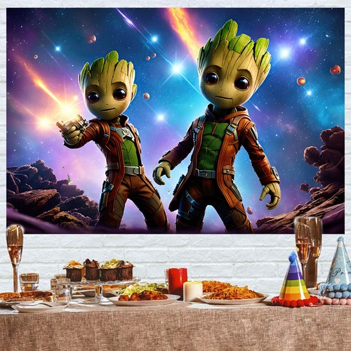 Baby Groot Party Supplies Birthday Backdrop Banner Cartoon Vinyl 5x3ft - Bild 3 von 6
