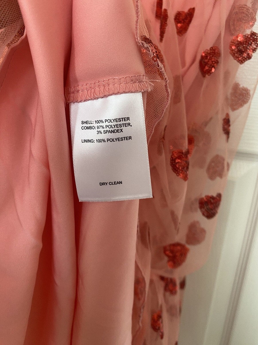 rachel parcell sequin heart dress Rachel Parcell Sequin Heart Tulle Midi Dress Pink Red Ruffle Tiered V-neck M