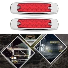 2pcs Red 12LED Sealed Side Marker Clearance Light Fish Shape Trailer