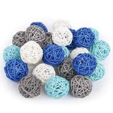 24PCS Decorative Balls for Bowl Centerpiece, 2 Inch Rattan Balls Wicker Blue