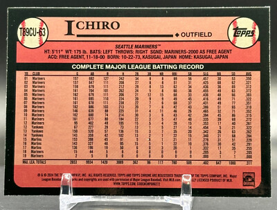 2024 Topps Update #T89CU-63 Ichiro Suzuki Seattle Mariners Silver