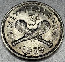 1939 New Zealand Silver Three Pence Coin Extra Fine Circulated George VI - 0028