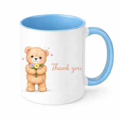 Thank You Teddy Tasse Brew Crew Geschenke weiß Keramik Kaffeetasse Blumen