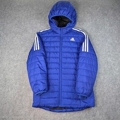 Adidas Helionic Hooded Down Jacket Mens Size Large Royal Blue Hooded Zip Outdoor