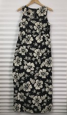 Hilo Hattie The Hawaiian Original Maxi Dress Black Beige Hibiscus Floral Sz 14