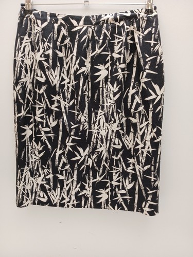 Jaeger size 14 Silk Black & White Bamboo Skirt front pockets Front Split L 24". - Picture 13 of 20