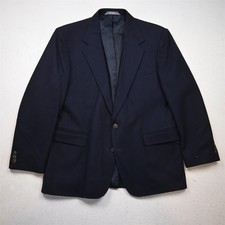 Vtg USA Made 44R Navy Blue 100% Wool Flannel Mens Blazer Suit Jacket Sport Coat