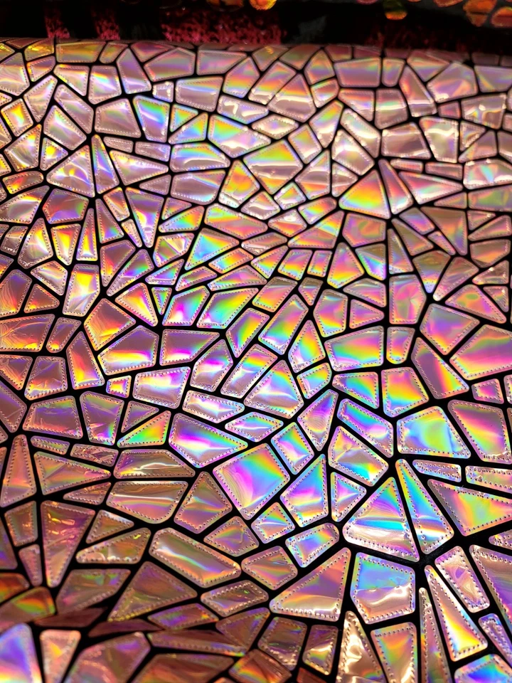 Fabric Sold By The Yard Iridescent Pink Bubble Gum Sequins Geometric On Velvet - Image 2 of 4