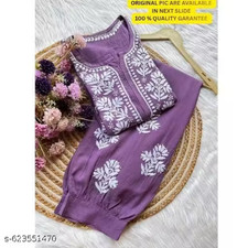 Women's Purple Chikankari Rayon Kurta Palazzo Set Embroidered M-6XL