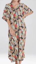 NATORI Black Dynasty Caftan Crowded City Deep V-Neck Size Large NWT