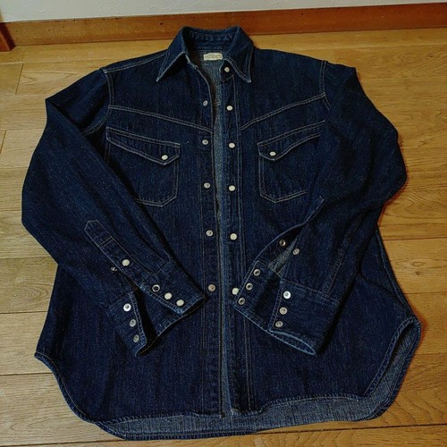 Warehouse Denim Western Shirt 40 Dark Blue Snap Buttons Used JAPAN