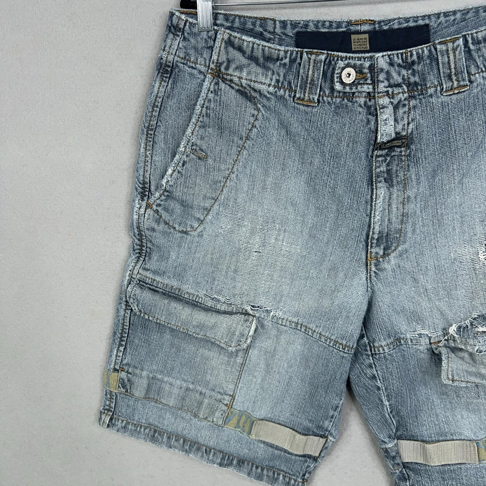 Pantalones Cortos Marithe Francois Girbaud Para Hombres 36 Azul Denim Carga Logo Envejecido Cinta Foto 2 de 4