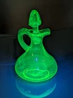 Vintage Anchor Hocking Uranium Glass Cruet 5.5” with Ground Stopper Glows! READ