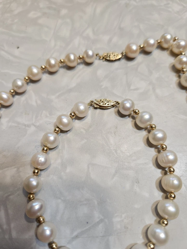 Collar y pulsera PJS 14kt oro rosa perlas con espaciadores de oro 18" y 7" Foto 4 de 4