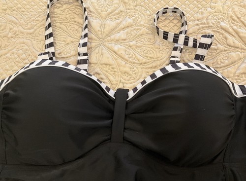 Yonique Womens Black Stripe Tankini Swimsuit Skirted Bathing 2 Piece Size XL NWT - Picture 6 of 10