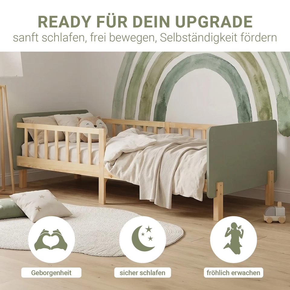 Kinderbett 90x200 cm Rausfallschutz Holz Grün Kinder Bett Lattenrost Homestyle4u - Bild 4 von 4