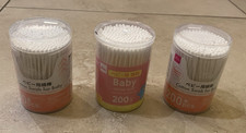 DAISO Baby Cotton Bud thin swab 200pcs ear clean Q-tips set of 3 Japan US Stock