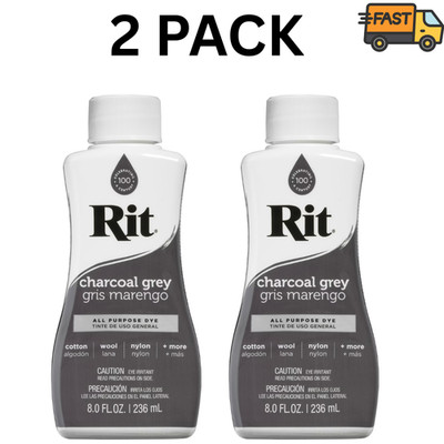 2 Pack Rit Liquid Fabric Dye Charcoal Gray 8 oz All Purpose Dye